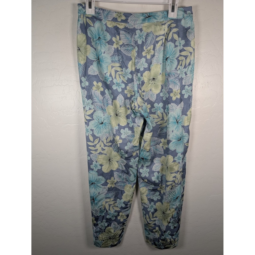 Tommy Bahama Pants Womens 6 Blue Green Floral 100% Silk Hawaiian Tropical Lounge - Picture 5 of 9